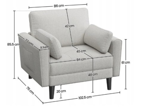 FOTEL TRADYCYJNY LNIANA MAŁA SOFA KANAPA Z 2 PODUSZKAMI I PODŁOKIETNIKAMI FOTEL TRADYCYJNY LNIANA MAŁA SOFA KANAPA Z 2 PODUSZKAMI I PODŁOKIETNIKAMI