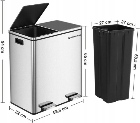 Kosz na śmieci 2x30L SONGMICS pedałowy z wiadrami - wgniecenie z tyłu