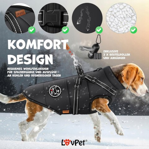 Lovpet Kurtka zimowa dla psa z uprzężą + 45 worków i dozownik, wodoodporna Lovpet Kurtka zimowa dla psa z uprzężą + 45 worków i dozownik, wodoodporna