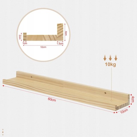 Półka ścienna drewniana 60 cm z przegrodą, drewno Półka ścienna drewniana 60 cm z przegrodą, drewno