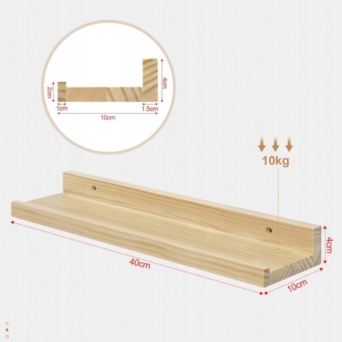 Półka ścienna drewniana z przegrodą 40x10 cm 10 kg naturalna Półka ścienna drewniana z przegrodą 40x10 cm 10 kg naturalna