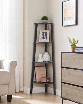 Regał narożny drabinkowy 4 półki MDF stal 125 cm mat czarny