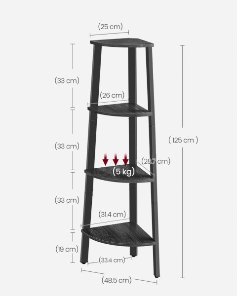 Regał narożny drabinkowy 4 półki MDF stal 125 cm mat czarny Regał narożny drabinkowy 4 półki MDF stal 125 cm mat czarny