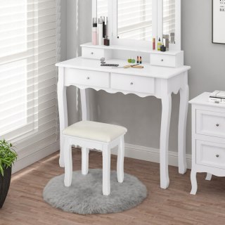 Stołek do makijażu biały z aksamitu 135kg MDF drewno elegancki WOLTU