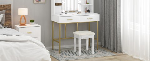 Stołek do makijażu biały z aksamitu 135kg MDF drewno elegancki WOLTU