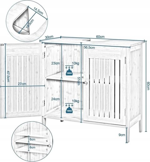 Szafka pod umywalkę bambusowa EUGAD 60x60x30 cm wiejski styl Szafka pod umywalkę bambusowa EUGAD 60x60x30 cm wiejski styl
