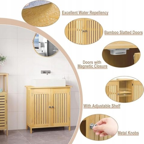Szafka pod umywalkę bambusowa EUGAD 60x60x30 cm wiejski styl Szafka pod umywalkę bambusowa EUGAD 60x60x30 cm wiejski styl