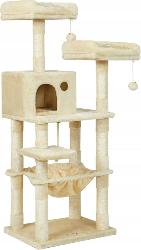 DRAPAK DLA KOTA 143 CM Z PLATFORMAMI I HAMAKIEM STABILNY BEŻOWY DRAPAK DLA KOTA 143 CM Z PLATFORMAMI I HAMAKIEM STABILNY BEŻOWY