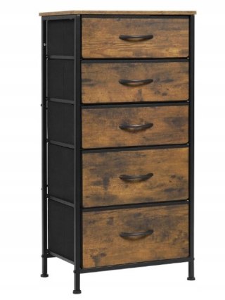 KOMODA 5 SZUFLAD TKANINA METALOWA RAMA STYL VINTAGE CZARNY