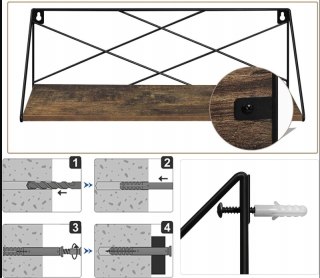 NOWOCZESNE PÓŁKI ŚCIENNE 3 SZTUKI METAL DREWNO RUSTYKALNE MOCNE