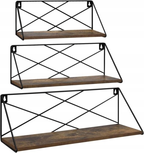 NOWOCZESNE PÓŁKI ŚCIENNE 3 SZTUKI METAL DREWNO RUSTYKALNE MOCNE NOWOCZESNE PÓŁKI ŚCIENNE 3 SZTUKI METAL DREWNO RUSTYKALNE MOCNE