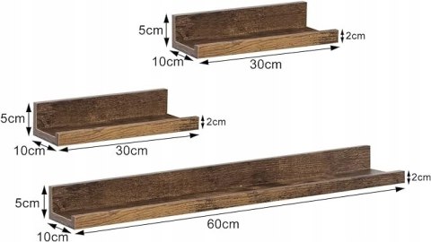 Regał ścienny 3-częściowy WOLTU Vintage brązowy MDF półki Regał ścienny 3-częściowy WOLTU Vintage brązowy MDF półki
