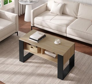 Stolik kawowy WOLTU 90x45 cm jasny dąb + czarny z półkami