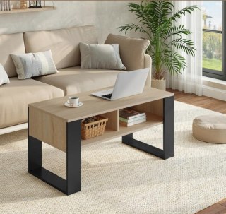 Stolik kawowy WOLTU 90x45 cm jasny dąb + czarny z półkami