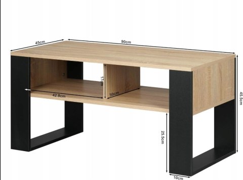 Stolik kawowy WOLTU 90x45 cm jasny dąb + czarny z półkami Stolik kawowy WOLTU 90x45 cm jasny dąb + czarny z półkami