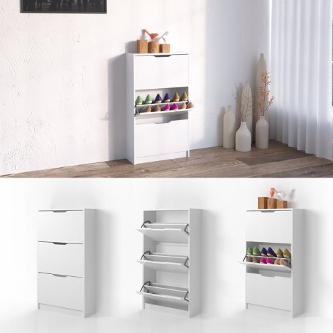 Szafka na buty wózek biały 59x105 cm 3 komory