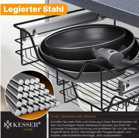Szuflada teleskopowa CARGO CZARNA KUCHENNA Wysuwany kosz 50 KESSER KKS-50 Szuflada teleskopowa CARGO CZARNA KUCHENNA Wysuwany kosz 50 KESSER KKS-50