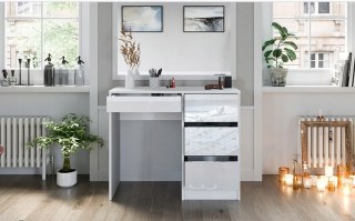 TOALETKA KOSMETYCZNA Z PÓŁKAMI BIURKO 90 CM NOWOCZESNA BIAŁA