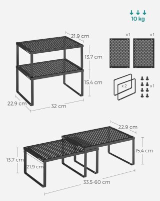 Zestaw 2 półek na przyprawy Półka kuchenna metalowe czarne organizer