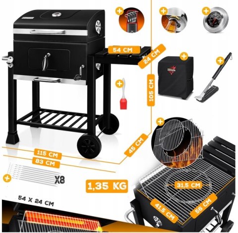 GRILL WĘGLOWY NA KÓŁKACH XXL KESSER CZARNY OGRODOWY GRILL WĘGLOWY NA KÓŁKACH XXL KESSER CZARNY OGRODOWY