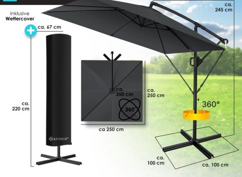 OGRODOWY PARASOL BOCZNY Z KORBĄ LED SOLARNY WODOODPORNY UV OGRODOWY PARASOL BOCZNY Z KORBĄ LED SOLARNY WODOODPORNY UV
