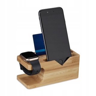 STACJA ŁADUJĄCA ORGANIZER BAMBUSOWY NA TELEFON I SMARTWATCH