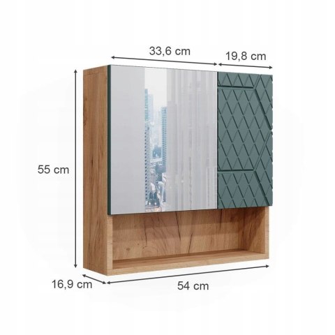 Szafka z lustrem w łazience Zielony/złoty dąb 54 x 55 cm, Irma Vicco Szafka z lustrem w łazience Zielony/złoty dąb 54 x 55 cm, Irma Vicco