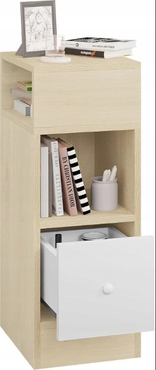 ZESTAW 2x NOWOCZESNY WĄSKI STOLIK NOCNY Z SZUFLADĄ I PÓŁKAMI 66 CM ZESTAW 2x NOWOCZESNY WĄSKI STOLIK NOCNY Z SZUFLADĄ I PÓŁKAMI 66 CM