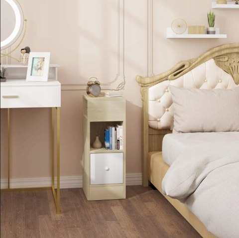 ZESTAW 2x NOWOCZESNY WĄSKI STOLIK NOCNY Z SZUFLADĄ I PÓŁKAMI 66 CM ZESTAW 2x NOWOCZESNY WĄSKI STOLIK NOCNY Z SZUFLADĄ I PÓŁKAMI 66 CM