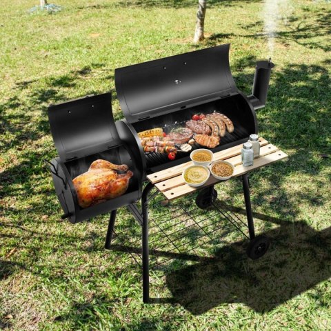 GRILL WĘGLOWY DWUKOMOROWY OGRODOWY Z TERMOMETREM KÓŁKAMI