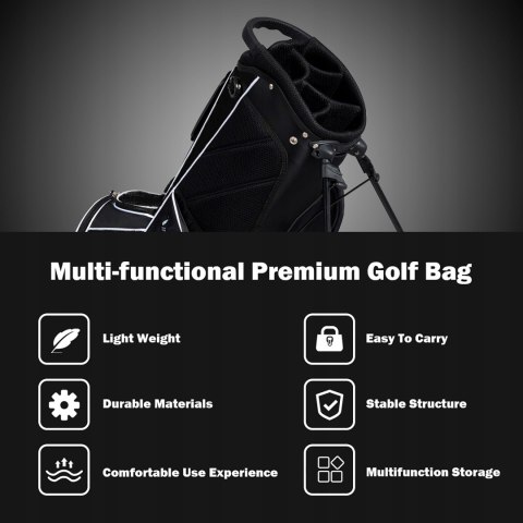 TORBA GOLFOWA STOJĄCA LEKKA 4 PRZEGRODY KIESZENIE WSPORNIK